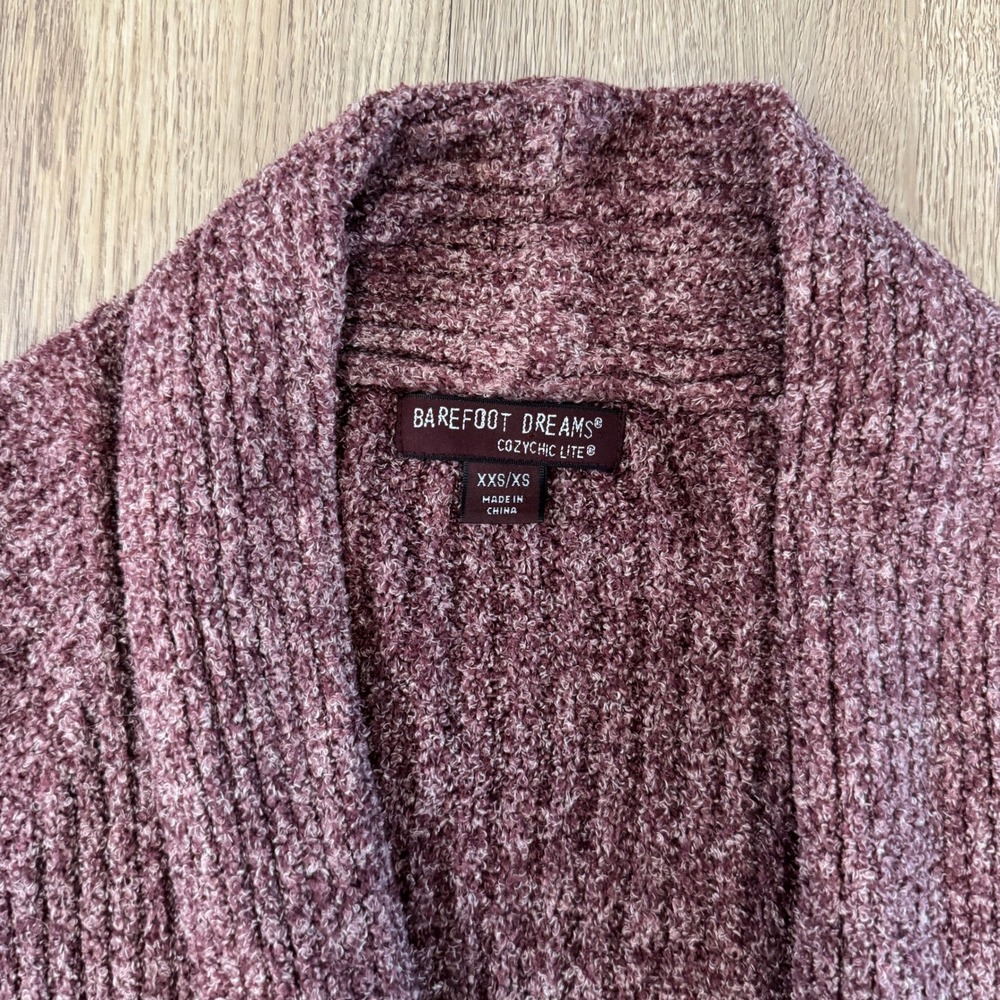 Barefoot Dreams CozyChic Lite Cardigan Duster XXS/XS Maroon Ribbed Long Sleeve - Picture 4 of 7